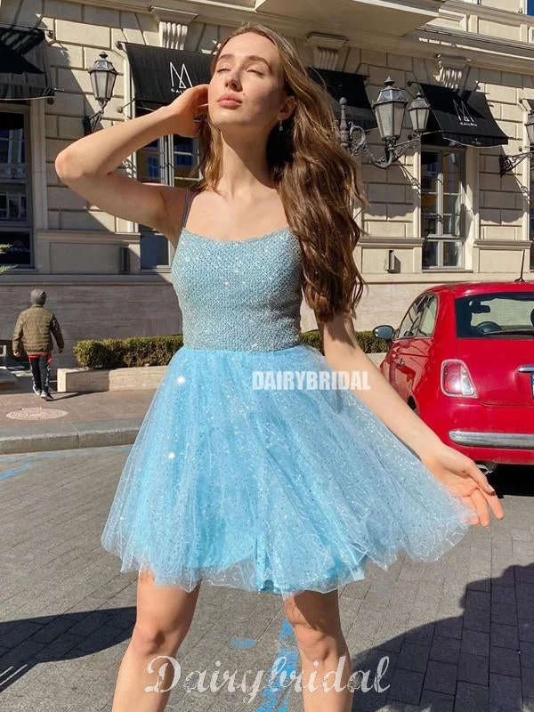 Sparkly A-line Backless Tulle Gorgeous Homecoming Dress, FC4614 Cowl Neckline Elegant Sparkly A-line Backless Tulle Gorgeous Homecoming Dress, FC4614 Cowl Neckline Elegant