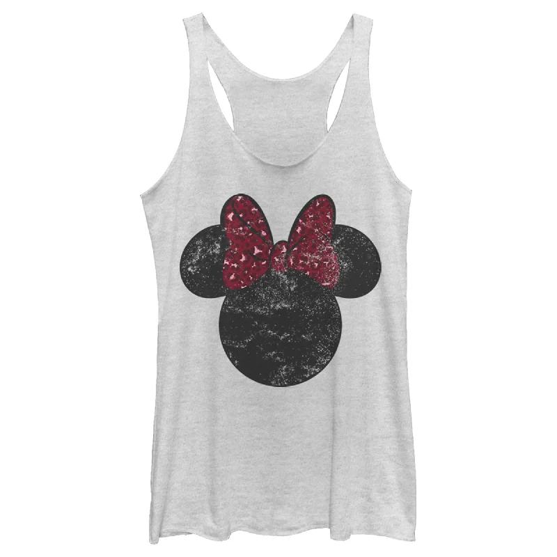 Women's Mickey & Friends Minnie Mouse Distressed Leopard Bow Racerback Tank Top solid color tank Women's Mickey & Friends Minnie Mouse Distressed Leopard Bow Racerback Tank Top solid color tank