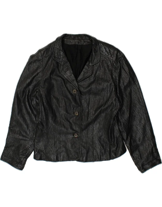 VINTAGE Womens 3 Button Leather Blazer Jacket UK 12 Medium Black Leather Tailored Jacket Straight Jacket A-Line Jacket VINTAGE Womens 3 Button Leather Blazer Jacket UK 12 Medium Black Leather Tailored Jacket Straight Jacket A-Line Jacket