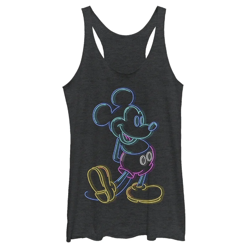 Women's Mickey & Friends Bright Neon Mickey Mouse Outline Racerback Tank Top basic tank top Women's Mickey & Friends Bright Neon Mickey Mouse Outline Racerback Tank Top basic tank top