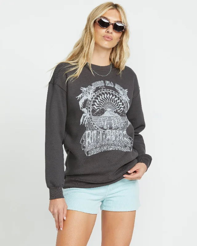 Palm Classics Crew Sweatshirt - Off Black Hoodie with Frayed Bohemian Relaxed