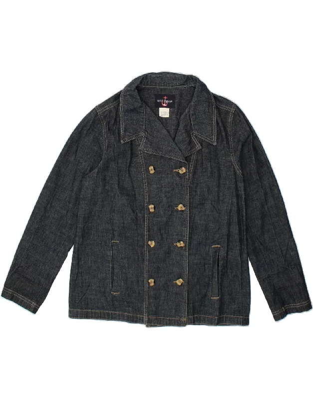VINTAGE Womens Double Breasted Denim Jacket EU 42 Large Navy Blue Cotton Oversized Jacket Tailored Jacket Straight Jacket VINTAGE Womens Double Breasted Denim Jacket EU 42 Large Navy Blue Cotton Oversized Jacket Tailored Jacket Straight Jacket
