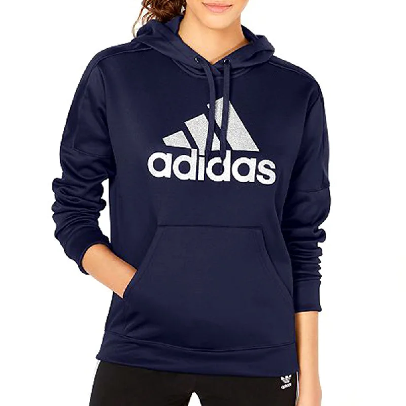 Adidas Women's Originals Shine Logo Hoodie Legend Ink Hoodie with Hem Raw Edge Edgy Unfinished