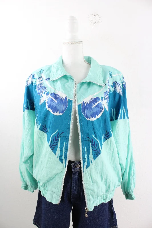 Vintage Blue Shell Jacket (L) Zippered Jacket Buttoned Jacket Snapped Jacket