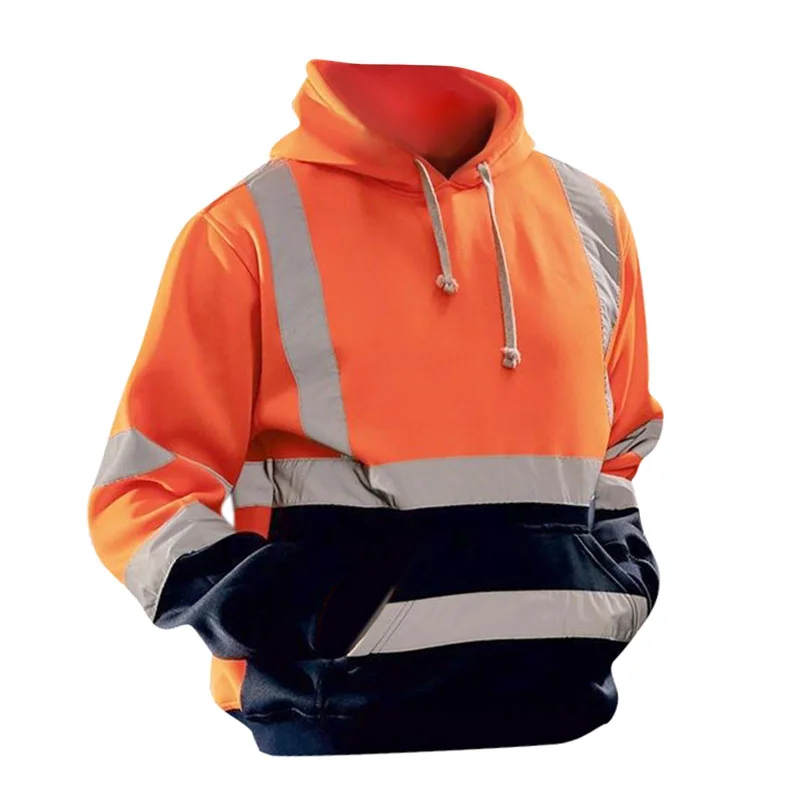 Maxbell Safety High Visibility Mens Hoodie Sweatshirt Tops Sports Roadside Emergency orange XXL Hoodie with Color Block Contrast Stylish