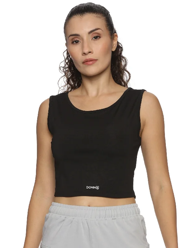 Women's Leopard Printed Black Crop Top Front Pockets Side Pockets Patch Pockets