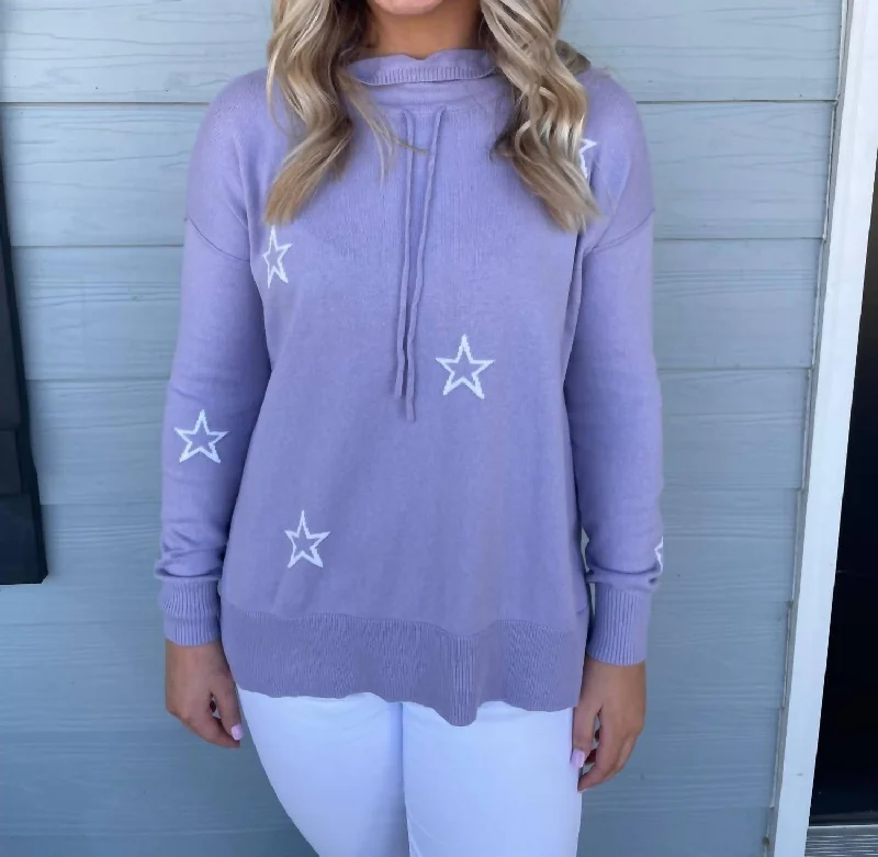 Long Sleeve Drawstring Crew Neck Sweater In Violet Iron Safe Non-Iron Wrinkle Free