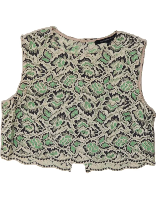 FRENCH CONNECTION Womens Sleeveless Crop Top UK 12 Medium Green Floral Houndstooth Herringbone Solid