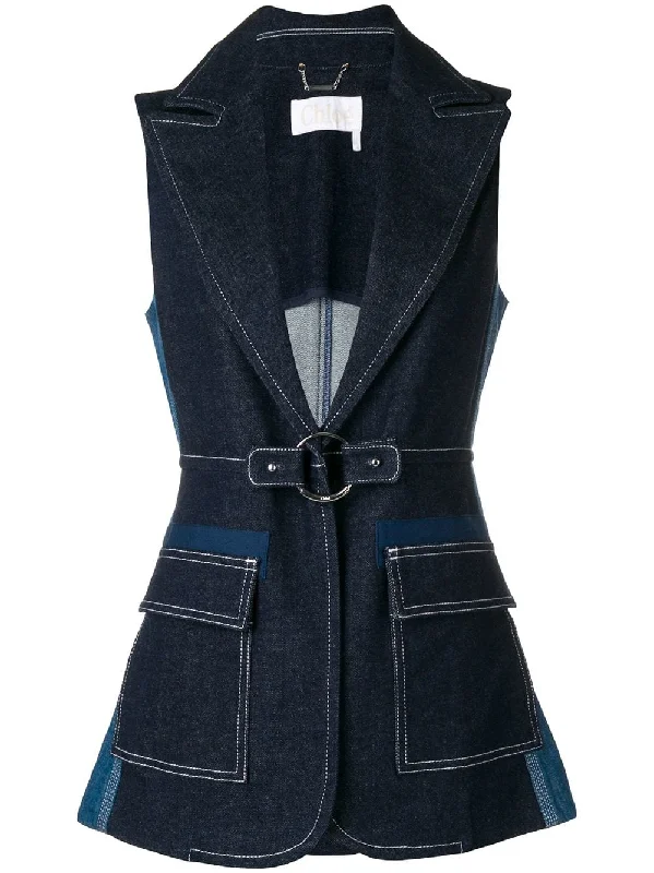 Sleeveless denim jacket Ribbed Jacket Pleated Jacket Ruffled Jacket
