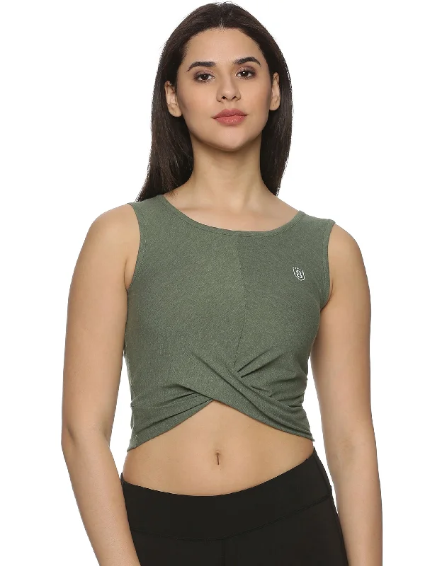 Women UPF Sun Protection Eco Friendly Yoga Sleeveless Cross Crop Top Welt Pockets Slit Pockets Flap Pockets