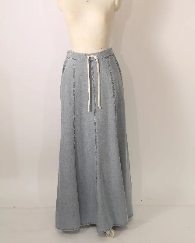 Drawstring Denim Maxi Skirt - Stonewash lightweight skirt design