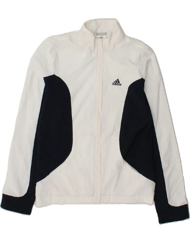 ADIDAS Womens Clima 365 Tracksuit Top Jacket UK 8 Small White Colourblock Zippered Front Buttoned Front Snap Front ADIDAS Womens Clima 365 Tracksuit Top Jacket UK 8 Small White Colourblock Zippered Front Buttoned Front Snap Front
