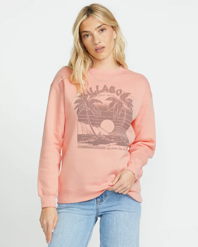 Sunset Memories Crew Sweatshirt - Peach Kiss Hoodie with Raglan Sleeves Sporty Comfortable