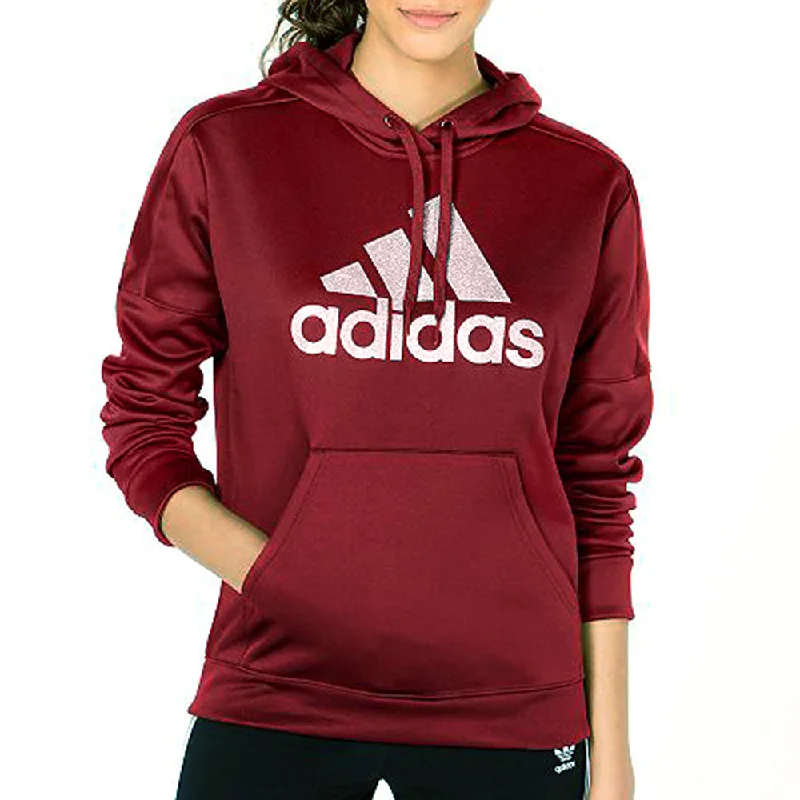 Adidas Women's Originals Shine Logo Hoodie Noble Maroon Hoodie with Hem Detail Decorative Unique