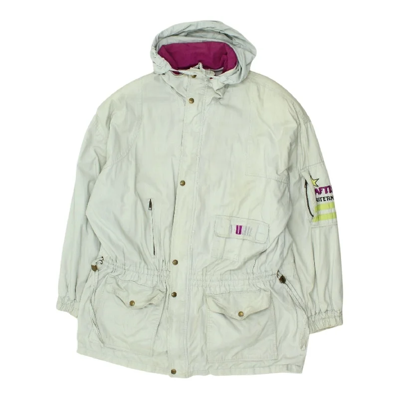 Puma Womens White Hooded Rain Coat | Vintage 90s Sports Designer Jacket Faux Fur Jacket Real Fur Jacket Shearling Jacket Puma Womens White Hooded Rain Coat | Vintage 90s Sports Designer Jacket Faux Fur Jacket Real Fur Jacket Shearling Jacket