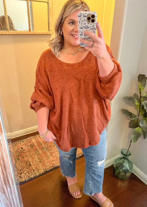 Rust Oversized Sweater Chenille Blend Fleece Blend Nylon Blend
