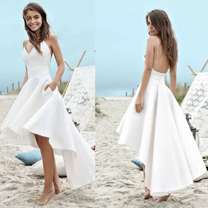 White Spaghetti Straps A-Line Homecoming Dress, High-Low Backless Homecoming Dress, D876 Tunics Business professional White Spaghetti Straps A-Line Homecoming Dress, High-Low Backless Homecoming Dress, D876 Tunics Business professional