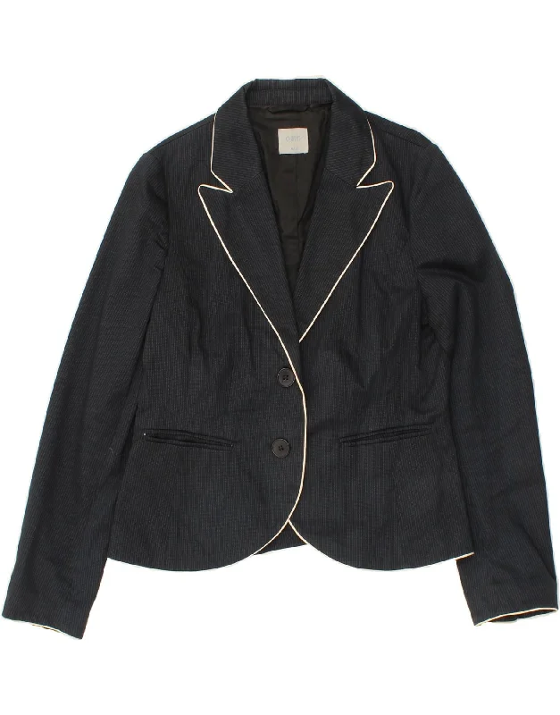 OASIS Womens 2 Button Blazer Jacket UK 16 Large Navy Blue Pinstripe Snapped Jacket Toggled Jacket Drawstring Jacket