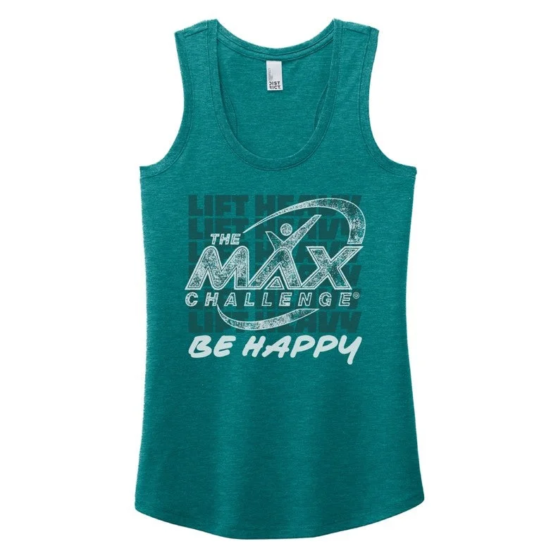 Women's "Lift Heavy, Be Happy" Racerback Tank (Heathered Teal) sage tank top