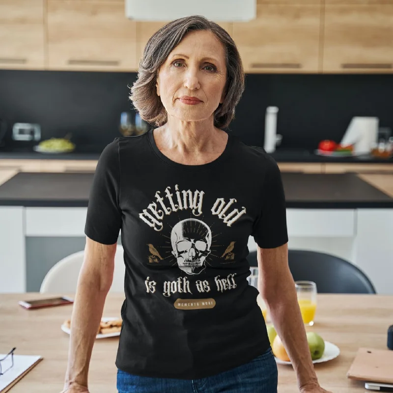 Getting Old is Goth as Hell Vintage Skull Tattoo Heavy Metal Themed Unisex Jersey Short Sleeve Tee Asymmetrical Jersey Blouse Getting Old is Goth as Hell Vintage Skull Tattoo Heavy Metal Themed Unisex Jersey Short Sleeve Tee Asymmetrical Jersey Blouse