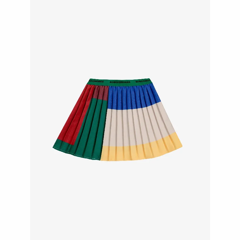 Bobo Choses - Colour Block pleated woven skirt satin skirt smooth