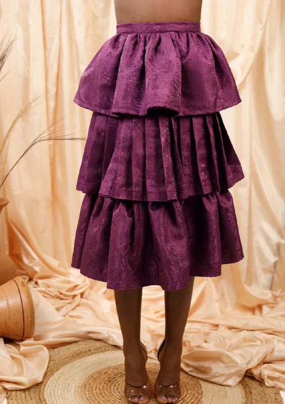 Aya Morrison Selali Layered Skirt with a deep purple hue and three ruffled layers linen skirt relaxed