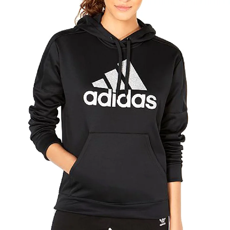 Adidas Women's Originals Shine Logo Hoodie Black Hoodie with Hem Patch Decorative Personalized