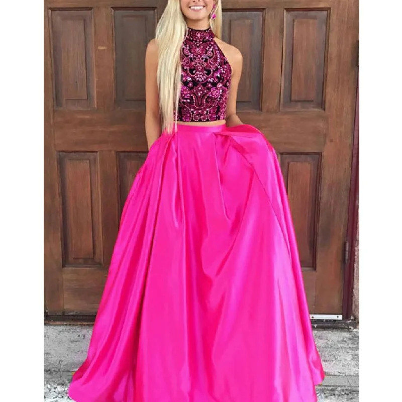 Two Pieces Beaded Top A-Line Satin Open-Back Prom Dress with Pocket, FC1593 Tunics Bestseller popular Two Pieces Beaded Top A-Line Satin Open-Back Prom Dress with Pocket, FC1593 Tunics Bestseller popular