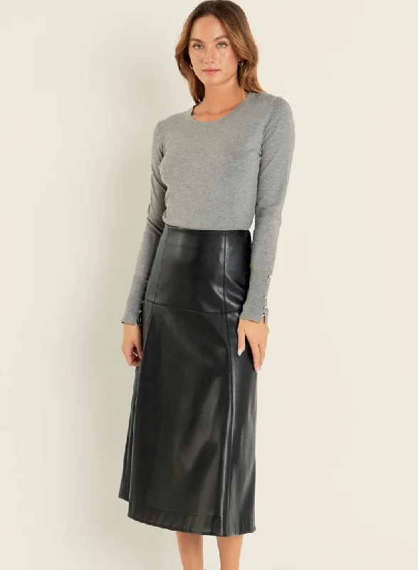 English Leather Skirt in Black linen skirt breathable