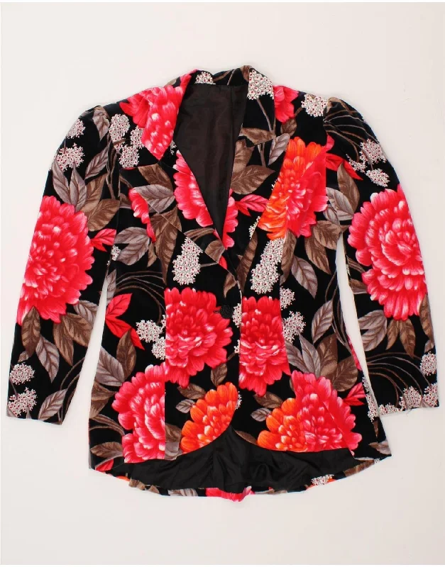VINTAGE Womens 1 Button Blazer Jacket UK 14 Medium Pink Floral Knit Fabric Woven Fabric Fleece Fabric VINTAGE Womens 1 Button Blazer Jacket UK 14 Medium Pink Floral Knit Fabric Woven Fabric Fleece Fabric