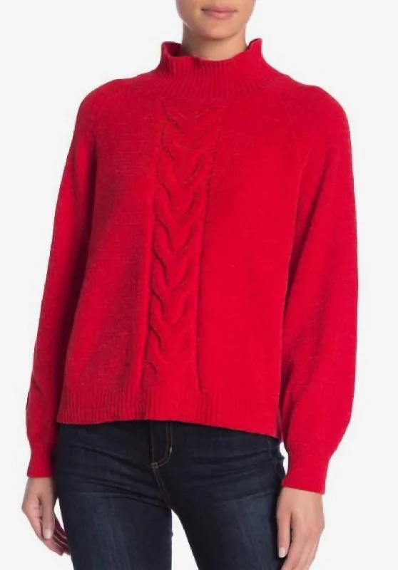 Chenile Soft Mock Neck Sweater In Red Knit Fabric Woven Fabric Fleece Fabric