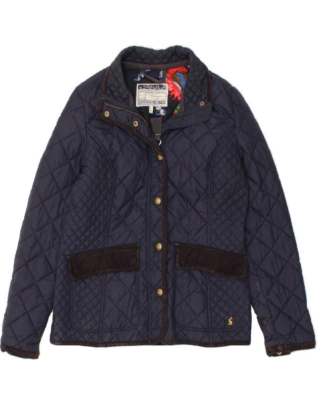 JULES Womens Quilted Jacket UK 14 Medium Navy Blue Cotton Fabric Linen Fabric Terry Fabric