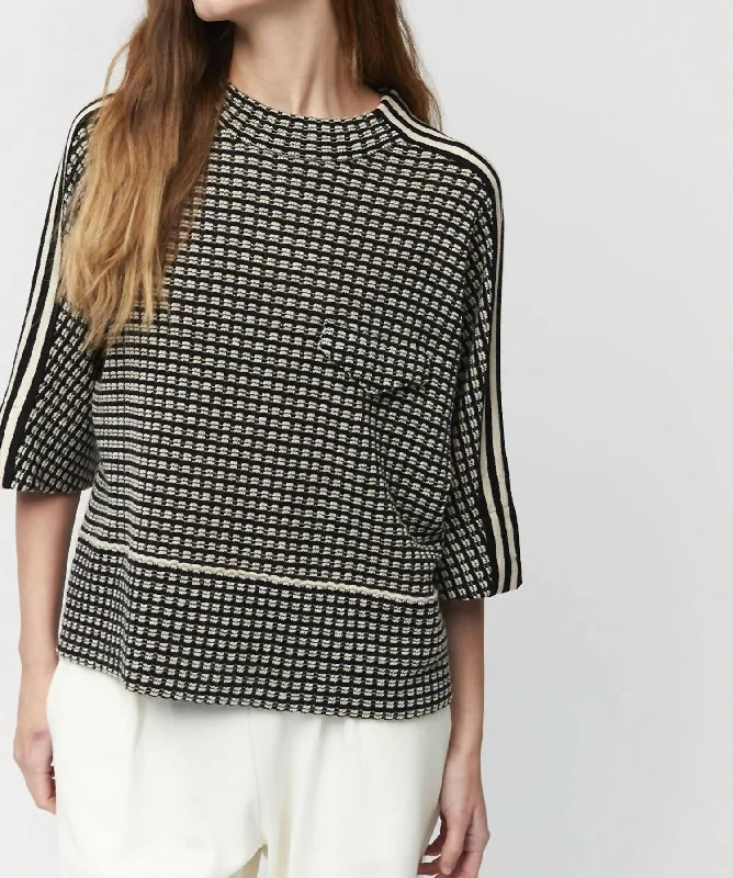 Dolman Sleeve Sweater In Black/ivory Houndstooth Herringbone Solid