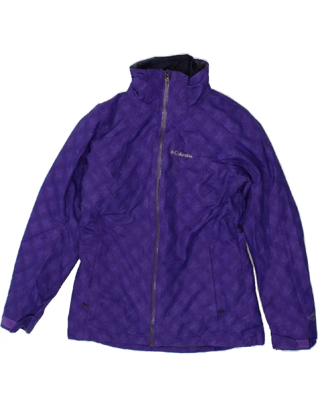 COLUMBIA Womens Rain Jacket UK 12 Medium Purple Argyle/Diamond Polyester Welt Pockets Slit Pockets Flap Pockets COLUMBIA Womens Rain Jacket UK 12 Medium Purple Argyle/Diamond Polyester Welt Pockets Slit Pockets Flap Pockets