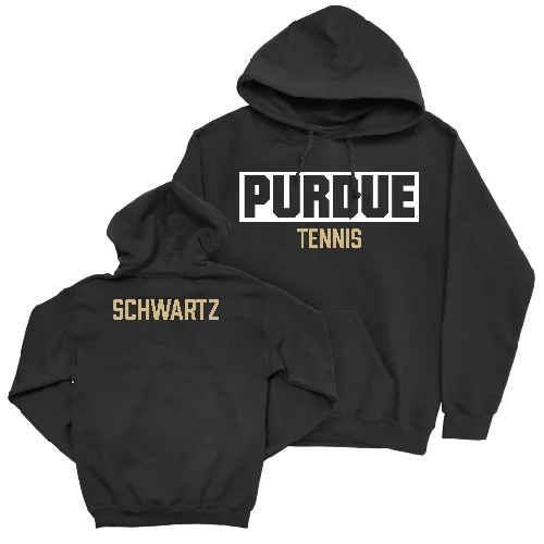 Women's Tennis Black Staple Hoodie  - Sophie Schwartz Hoodie with Puffed Sleeves Voluminous Trendy