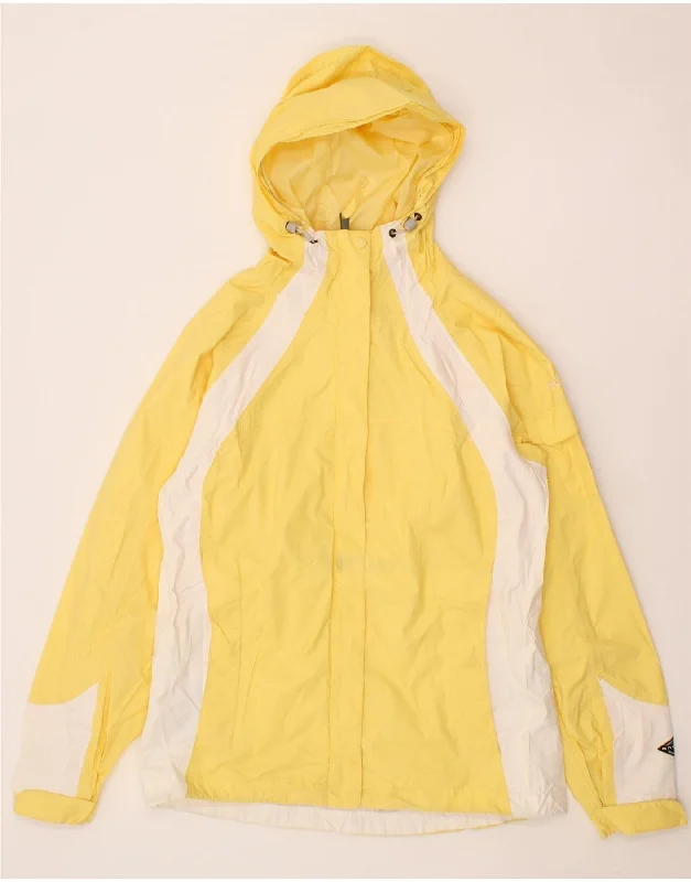 COLUMBIA Womens Hooded Rain Jacket UK 10 Small Yellow Colourblock Notch Collar Jacket Peter Pan Collar Jacket Cowl Neck Jacket