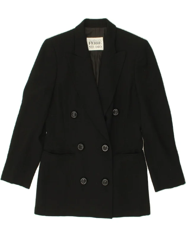 FERRE Womens Longline Double Breasted Blazer Jacket UK 10 Small Black Faux Fur Jacket Real Fur Jacket Shearling Jacket FERRE Womens Longline Double Breasted Blazer Jacket UK 10 Small Black Faux Fur Jacket Real Fur Jacket Shearling Jacket