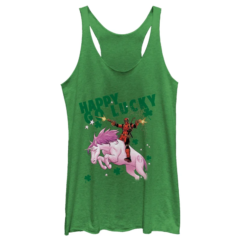 Women's Marvel St. Patrick's Day Happy Go Lucky Deadpool Racerback Tank Top spandex blend tank Women's Marvel St. Patrick's Day Happy Go Lucky Deadpool Racerback Tank Top spandex blend tank