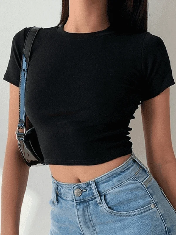 Basic Y2K Crop Top Denim Fabric Leather Fabric Suede Fabric