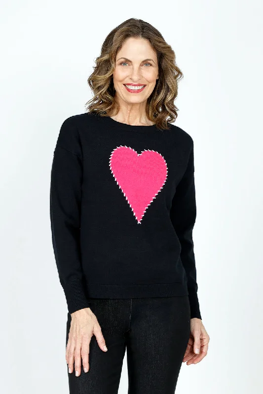 Ten Oh 8 Big Heart Outline Stitch Sweater Casual Formal Business