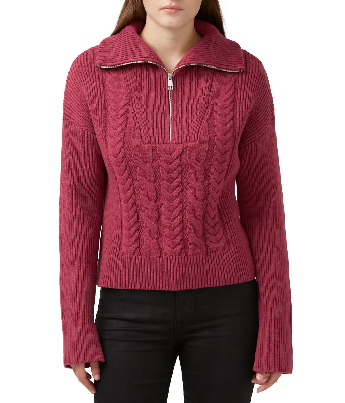 Sorella Long Sleeves 1/4 Zip Sweater Dark Red Fleece Fabric Down Fabric Feather Fabric Sorella Long Sleeves 1/4 Zip Sweater Dark Red Fleece Fabric Down Fabric Feather Fabric