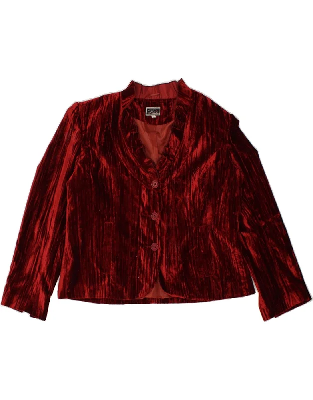 VINTAGE Womens 3 Button Velour Blazer Jacket UK 16 Large Red Polyester Faux Fur Jacket Real Fur Jacket Shearling Jacket VINTAGE Womens 3 Button Velour Blazer Jacket UK 16 Large Red Polyester Faux Fur Jacket Real Fur Jacket Shearling Jacket