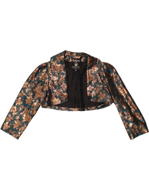 VINTAGE Womens Bolero Jacket UK 10 Small Gold Floral Acetate Tailored Jacket Straight Jacket A-Line Jacket VINTAGE Womens Bolero Jacket UK 10 Small Gold Floral Acetate Tailored Jacket Straight Jacket A-Line Jacket