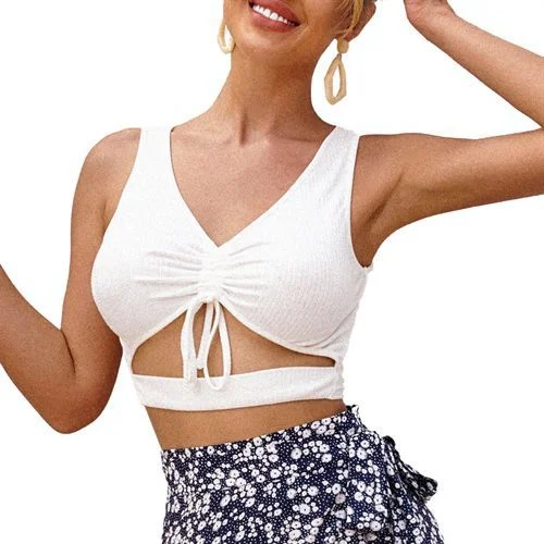 Retro Fashion Slings All-matched Sexy Drawstring Navel-baring Women Tank Tops cropped tank top