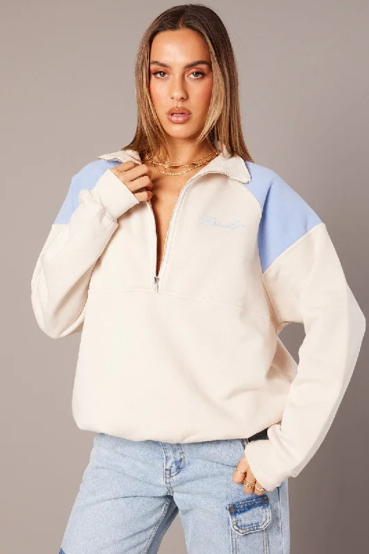 White Zip Sweater Funnel Neck Oversized Open Front Closed Front Wrap Front