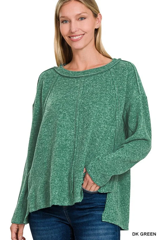 Brushed Hacci Exposed Seam Sweater, 3 Colors Embroidered Appliqued Beaded