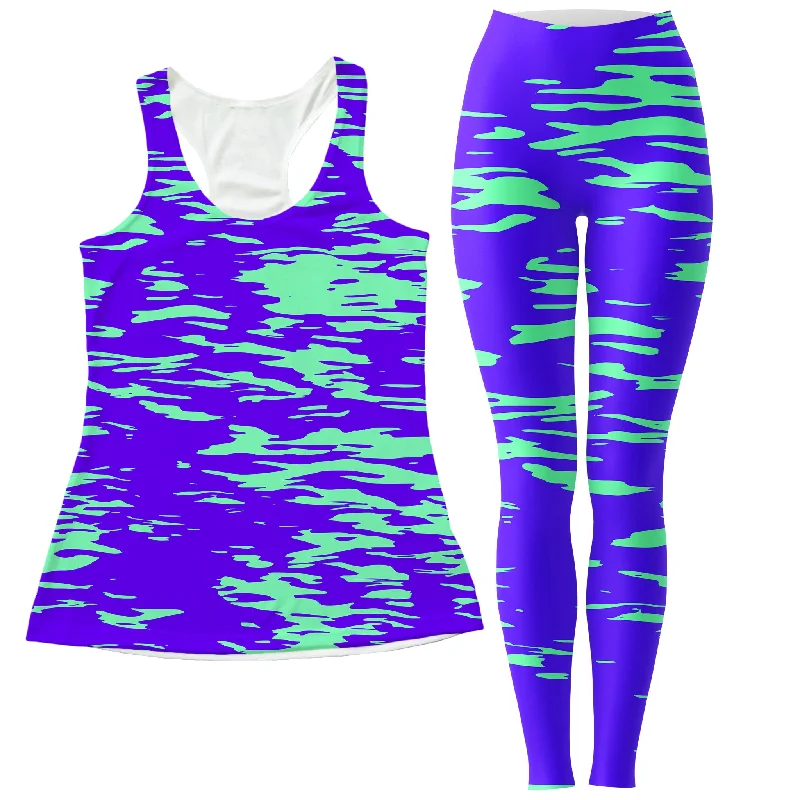 Purple Mint Rave Zebra Stripe Women's Tank and Leggings Combo gym tank top