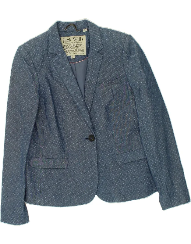 JACK WILLS Womens 1 Button Blazer Jacket UK 10 Small  Blue Spotted Cotton Quilted Jacket Puffer Jacket Insulated Jacket