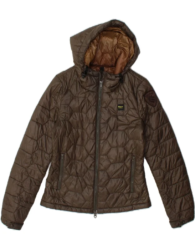 BLAUER Womens Hooded Padded Jacket UK 10 Small Brown Polyamide Striped Jacket Polka Dot Jacket Floral Jacket BLAUER Womens Hooded Padded Jacket UK 10 Small Brown Polyamide Striped Jacket Polka Dot Jacket Floral Jacket