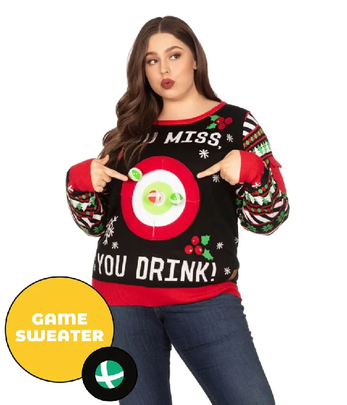 Women's Drinking Game Plus Size Ugly Christmas Sweater Bright Pastel Dark